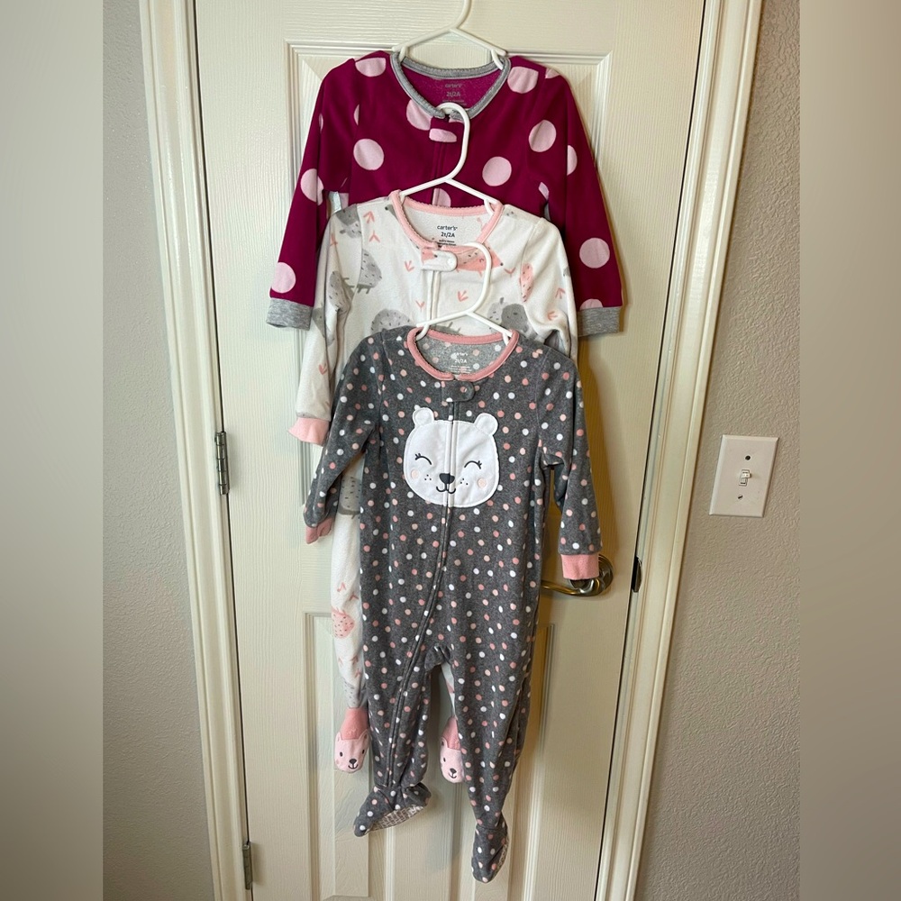 Toddler Girl 2T Fleece Footie PJs Bundle of 3